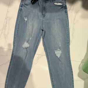 Fashion Nova Blue Skinny Jeans with Distressed Details